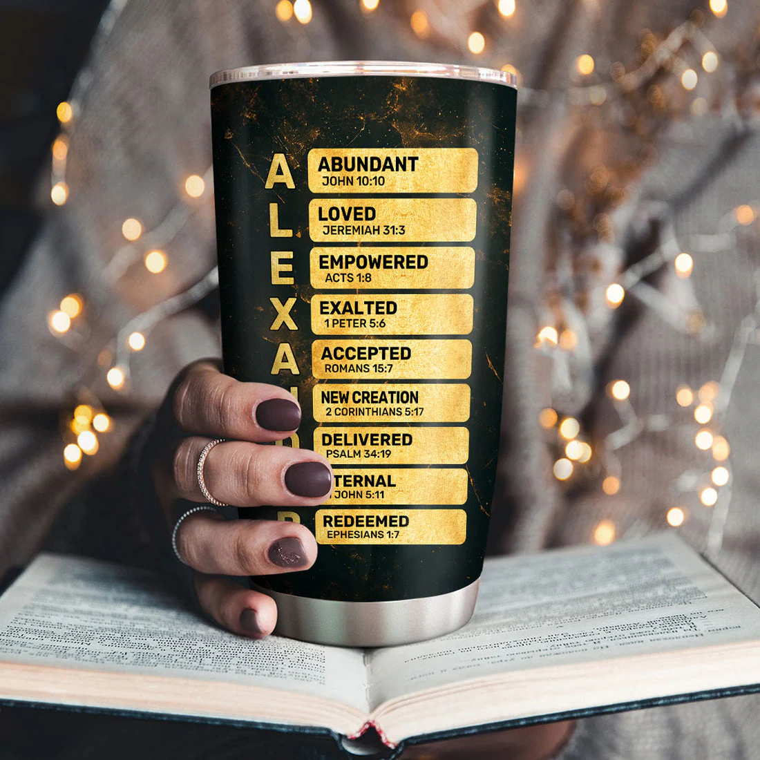 Not By My Strength But His - Personalized Stainless Steel Tumbler - Gift For Him | HN02 - Image 2