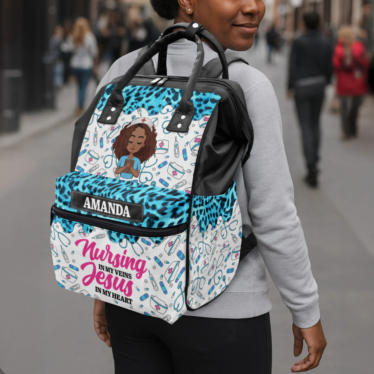 Nursing In My Veins - Personalized Duckbilled Backpack - Gift For Nurse HN02 - Image 5