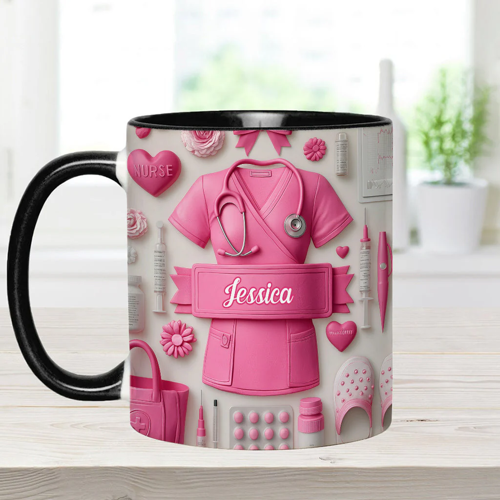 Nursing Is A Work Of Heart - Personalized Accent Mug - Gift For Nurse - Image 3