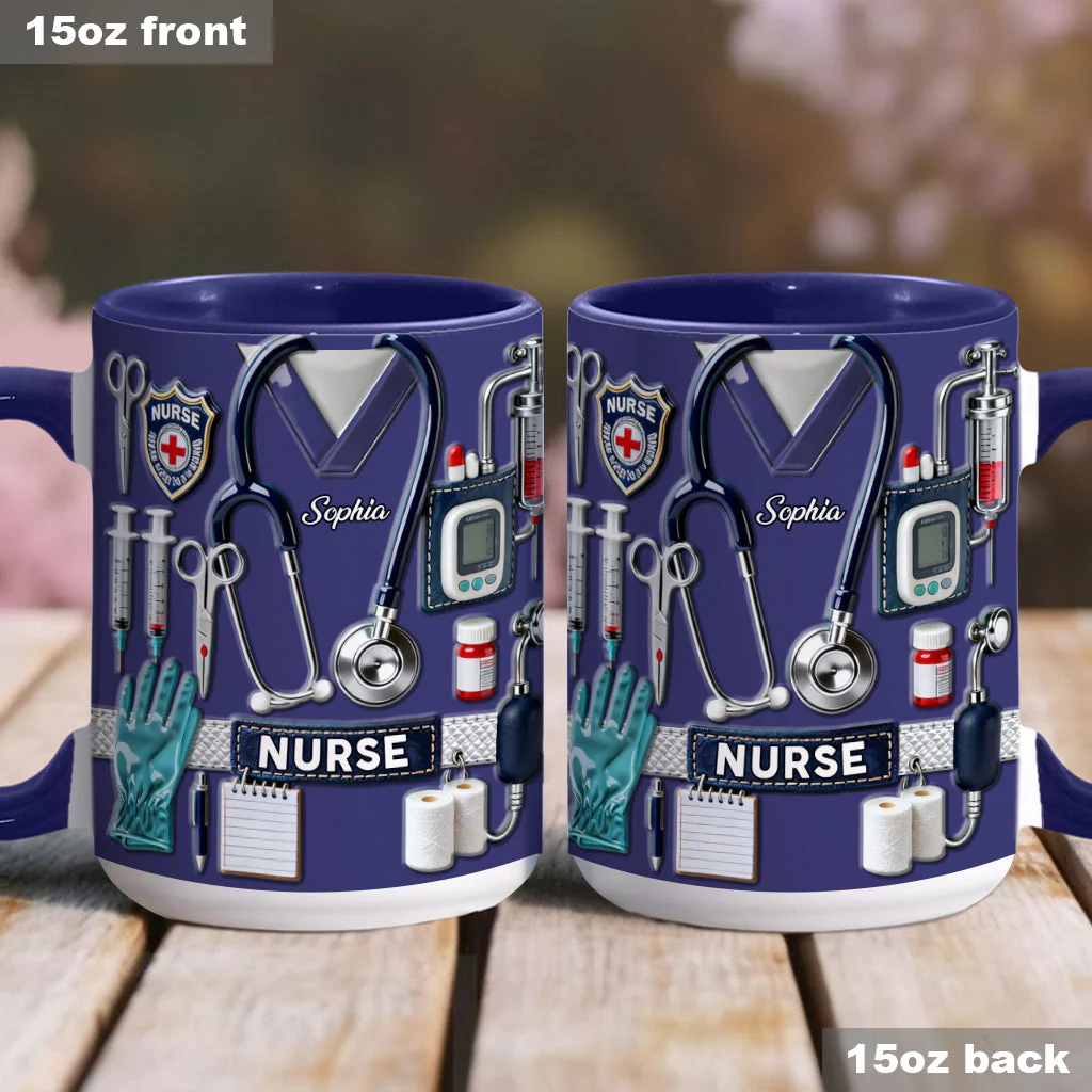 Nursing Is A Work Of Heart - Personalized Accent Mug - Gift For Nurse HN02 - Image 6
