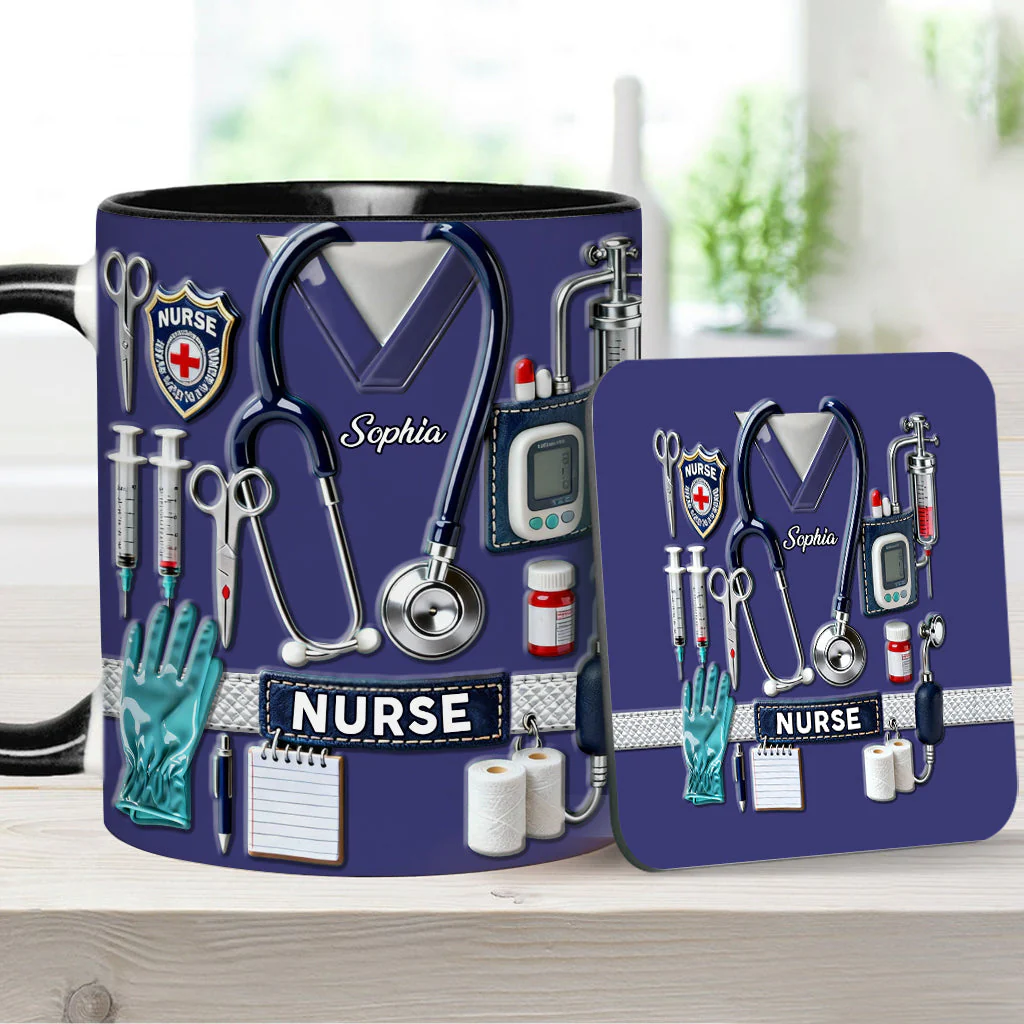 Nursing Is A Work Of Heart - Personalized Accent Mug - Gift For Nurse HN02 - Image 7