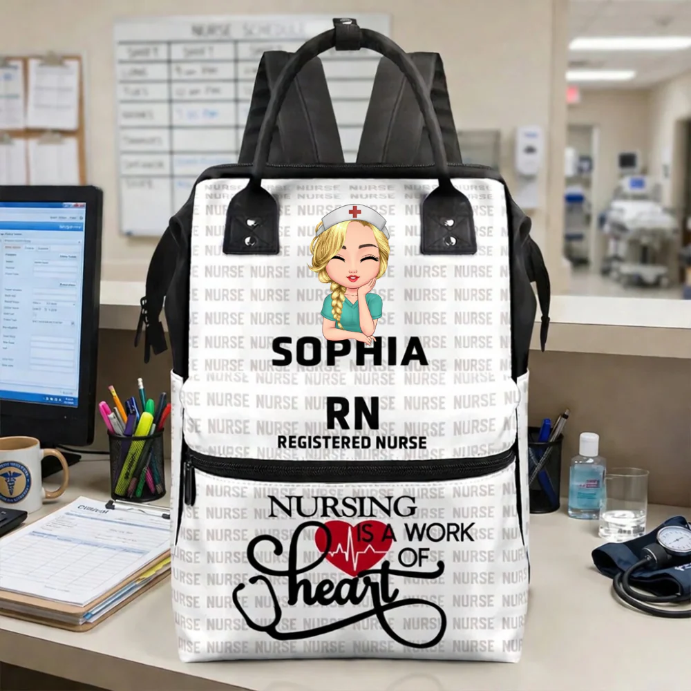 Nursing Is A Work Of Heart - Personalized Duckbilled Backpack - Gift For Nurse HN02