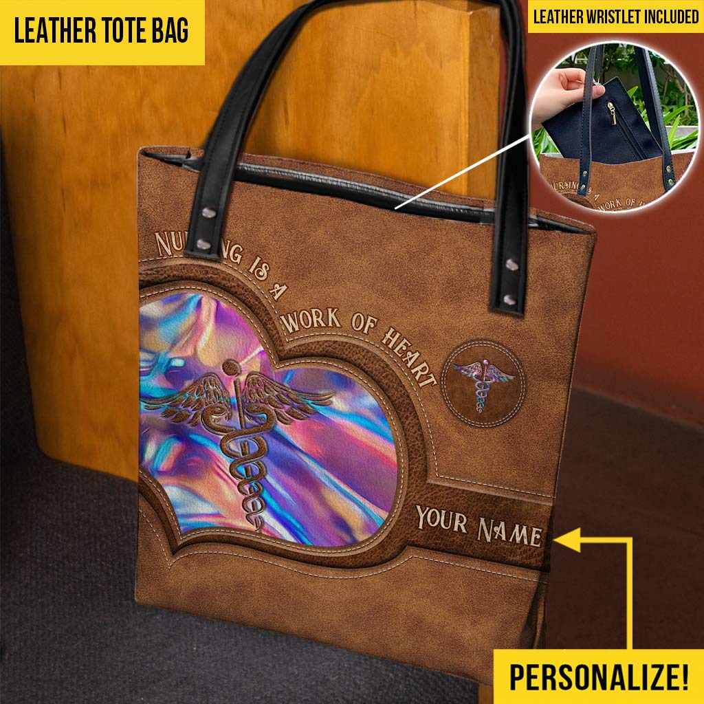 Nursing Is A Work Of Heart - Personalized Leather Tote Bag - Gift For Nurse - Image 3