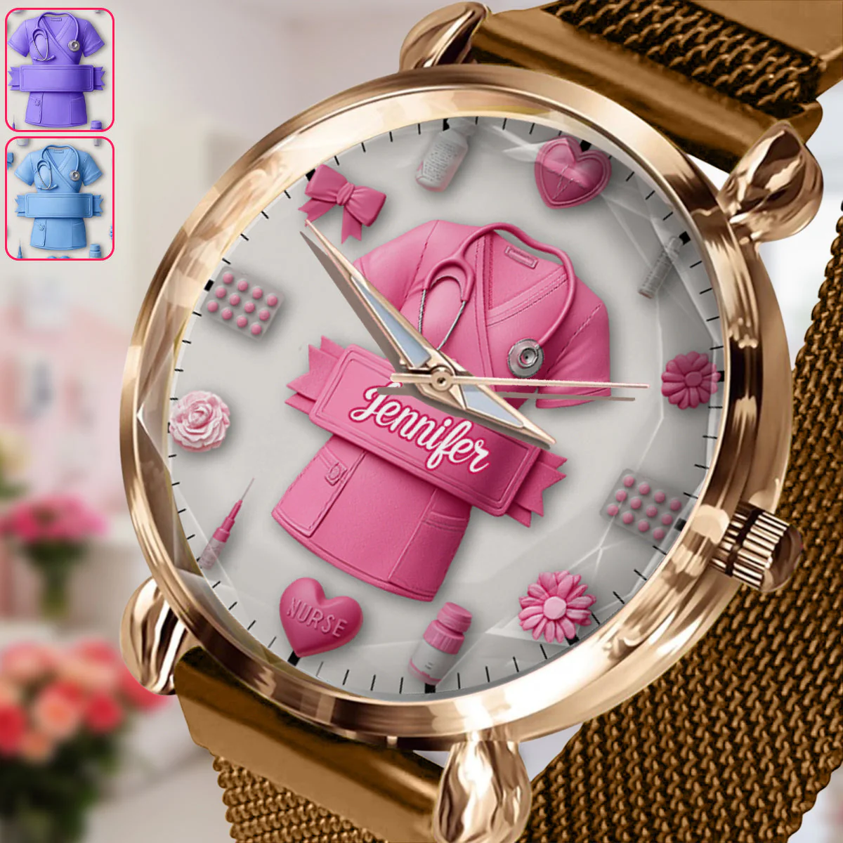 Nursing Is A Work Of Heart - Personalized Women Hand Watch - Gift For Nurse
