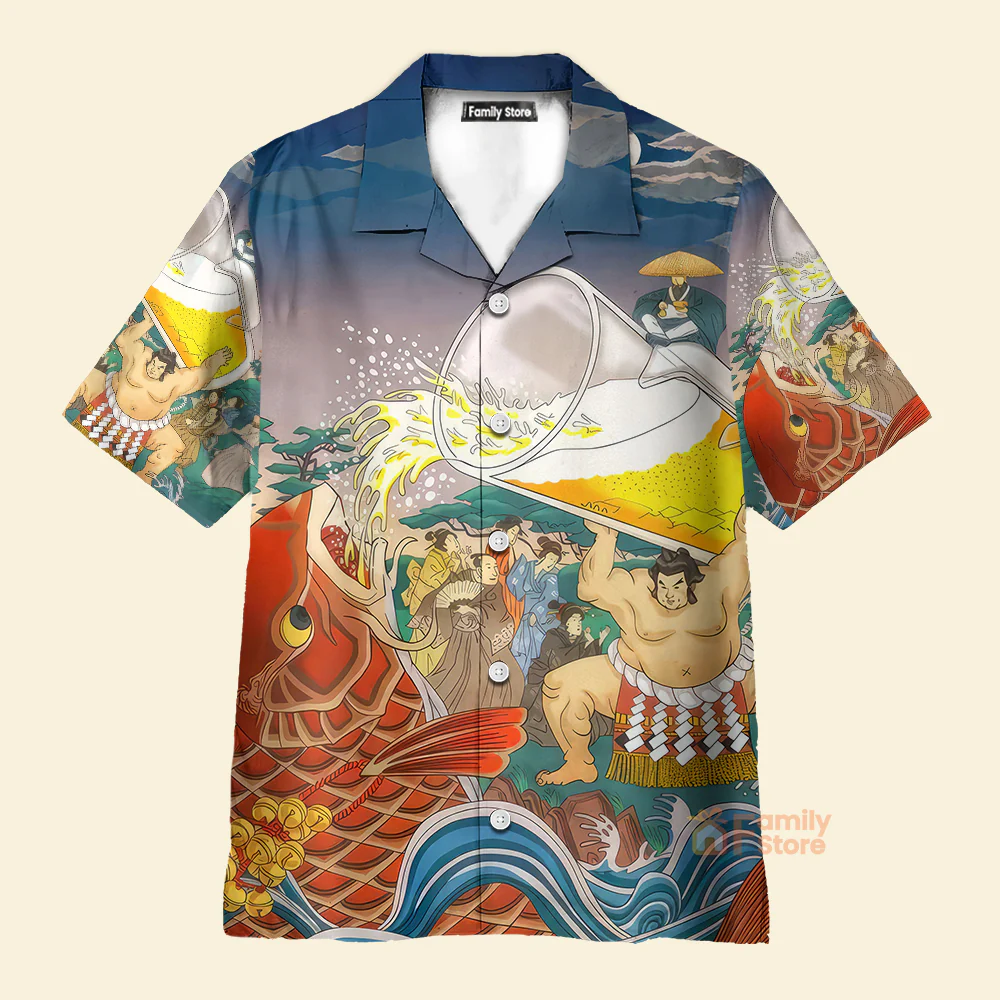 Oktoberfest Carp Drink Beer Sumo Blue And Red - Hawaiian Shirt