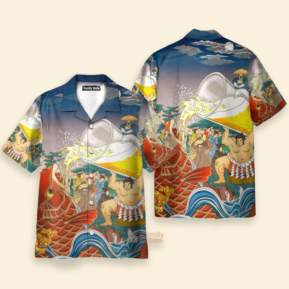 Oktoberfest Carp Drink Beer Sumo Blue And Red - Hawaiian Shirt - Image 2
