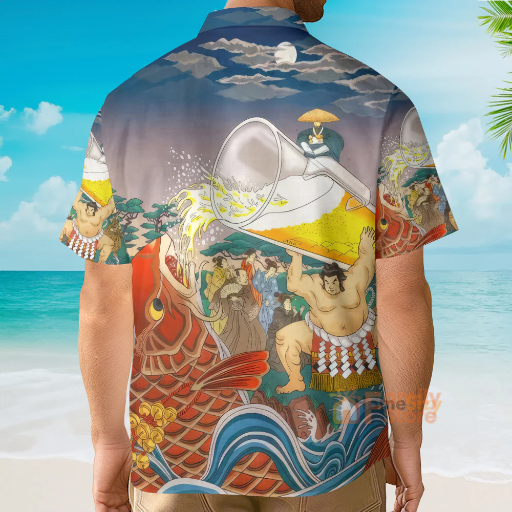 Oktoberfest Carp Drink Beer Sumo Blue And Red - Hawaiian Shirt - Image 4