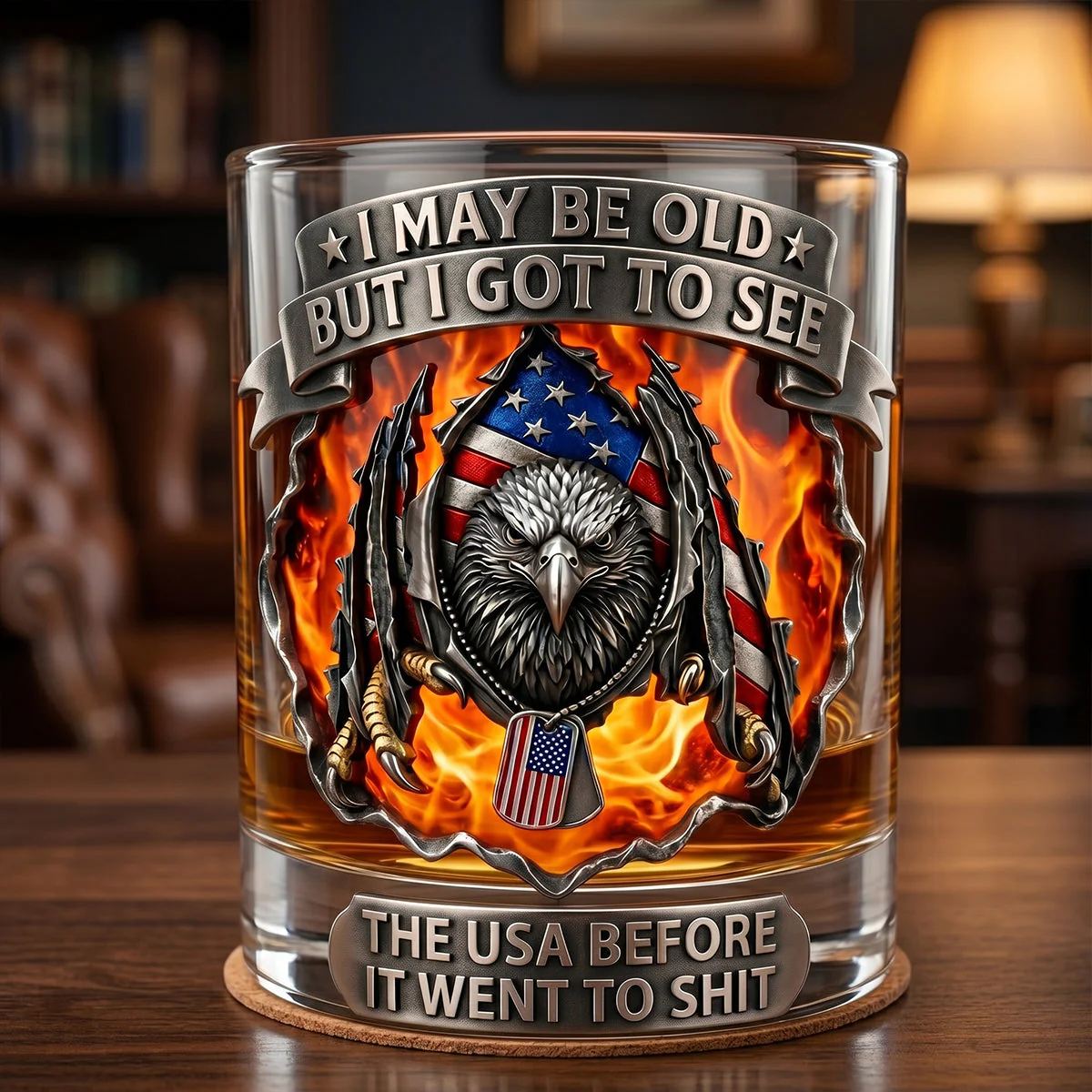 Old Man Veteran Patriotic Eagle Funny Quote - Personalized Whiskey Glass - Gift For Veteran - Image 2