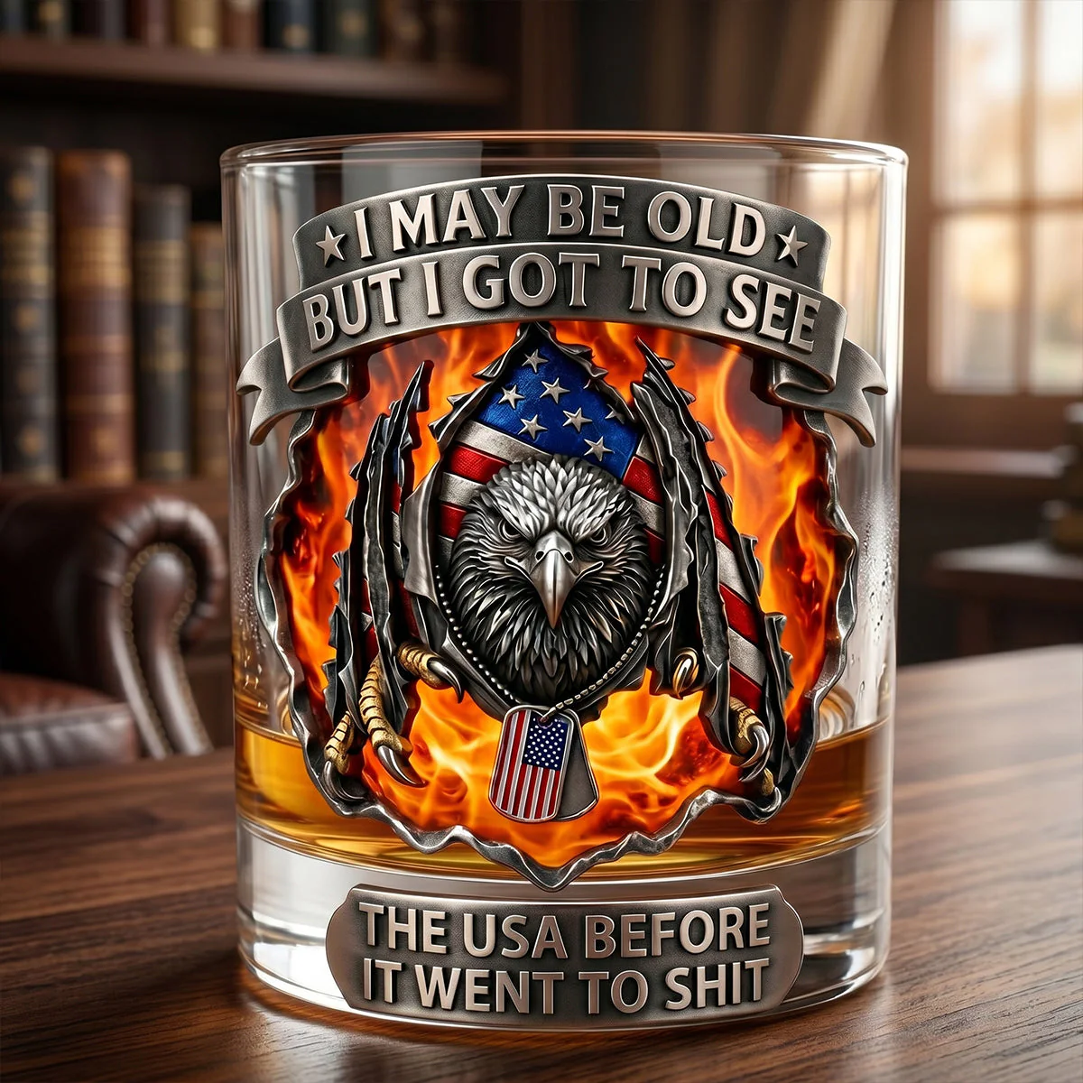 Old Man Veteran Patriotic Eagle Funny Quote - Personalized Whiskey Glass - Gift For Veteran - Image 4