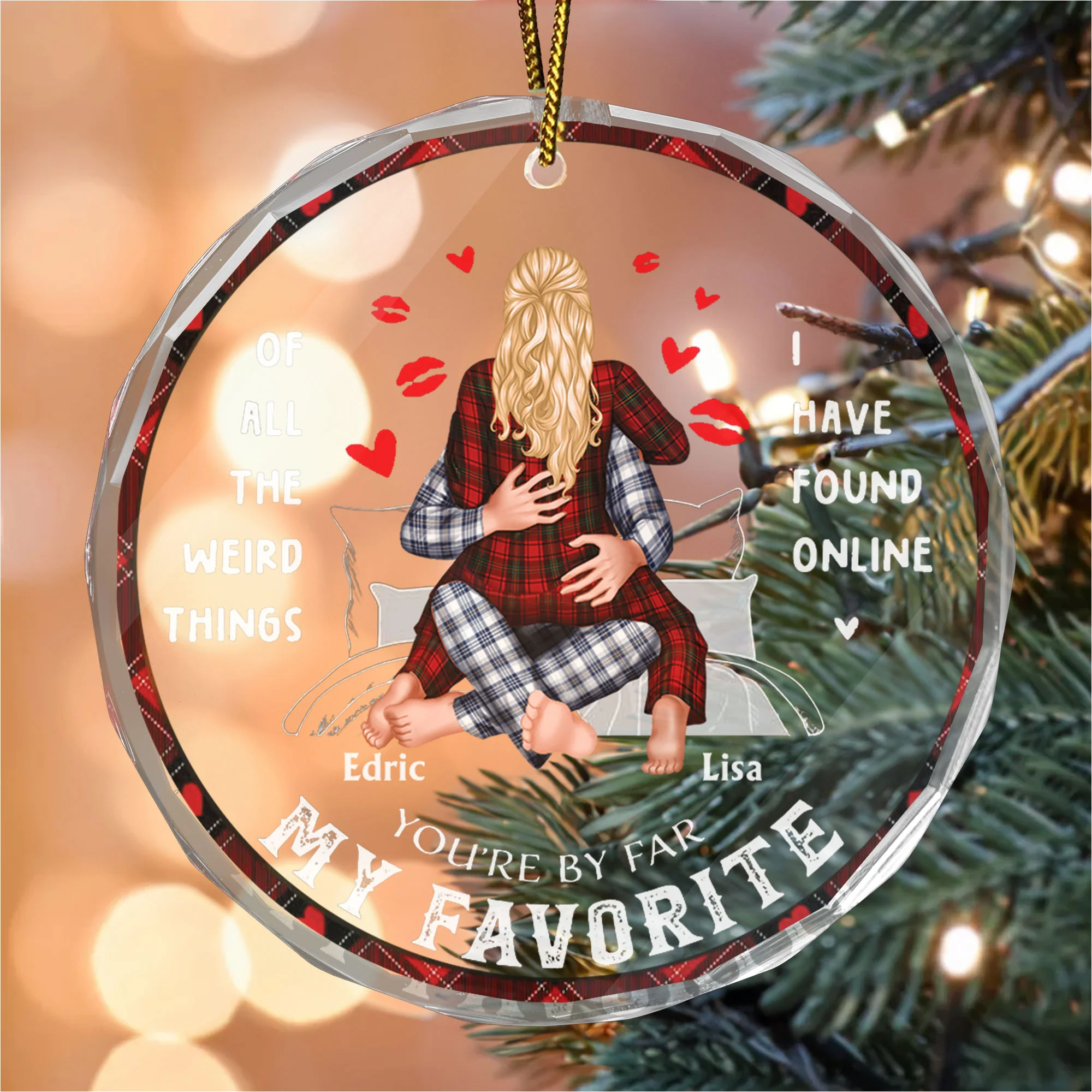 On Bed Couple You Are My Favorite By Far - Gift for Couples, Wedding - Personalized Glass Ornament - CL28 - Image 3