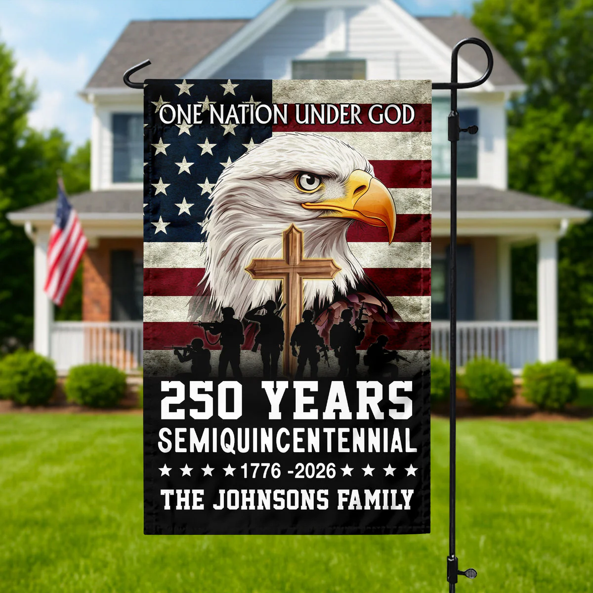 One Nation Under God 1776 2026 Semiquincentennial 250 Years - Personalized Flag - Patriotic Gift For Family HN02 - Image 4