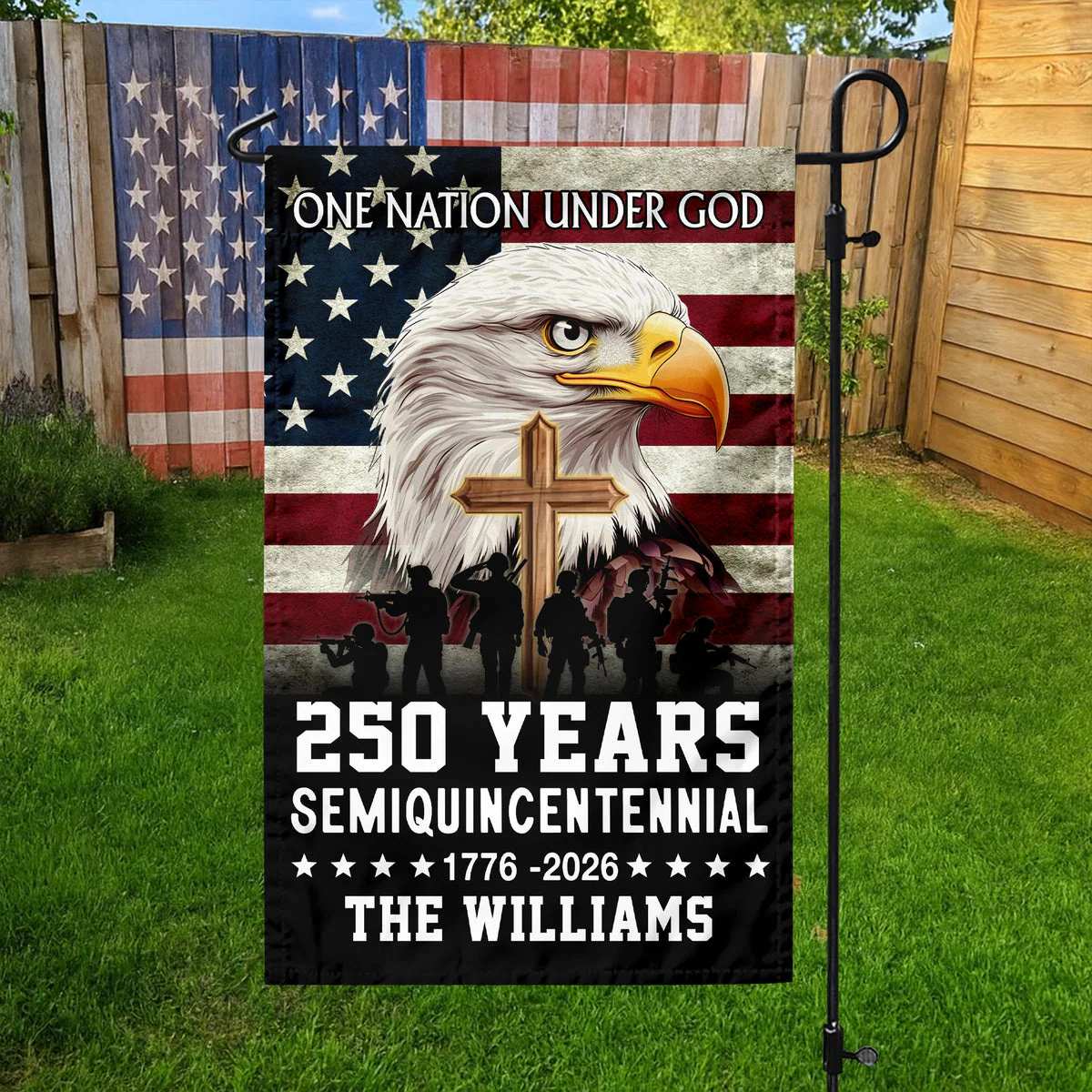 One Nation Under God 1776 2026 Semiquincentennial 250 Years - Personalized Flag - Patriotic Gift For Family HN02 - Image 9