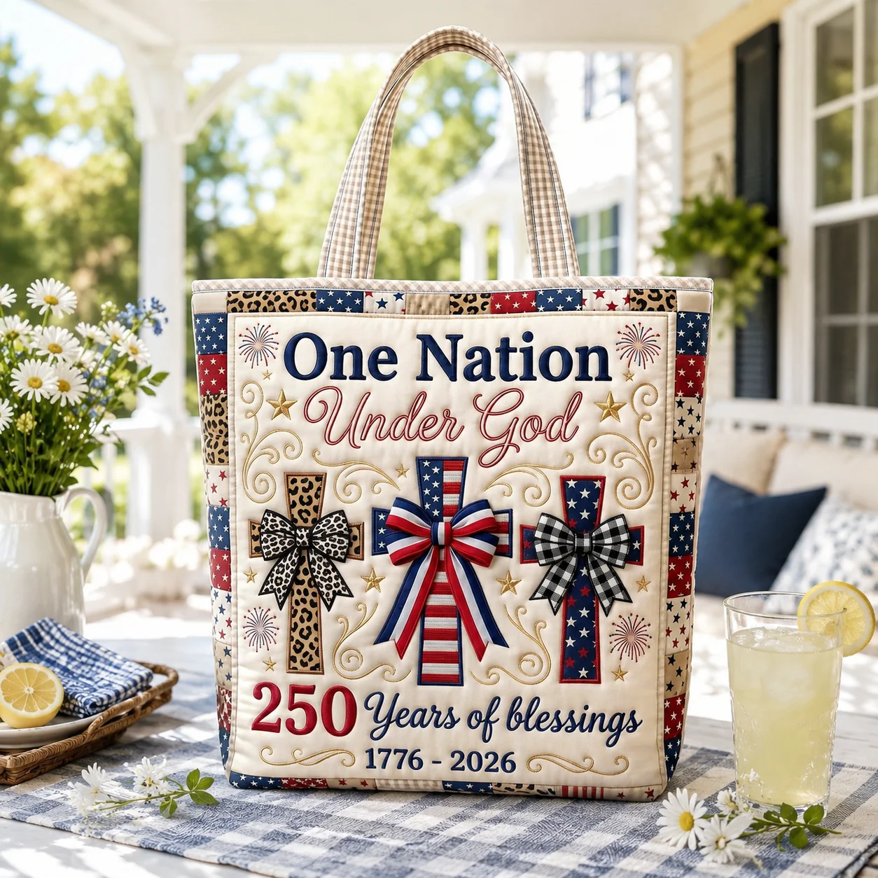 One Nation Under God 250 Years Of Blessings USA - Personalized Patriotic Quilted Tote Bag - Gift For Her - Image 2