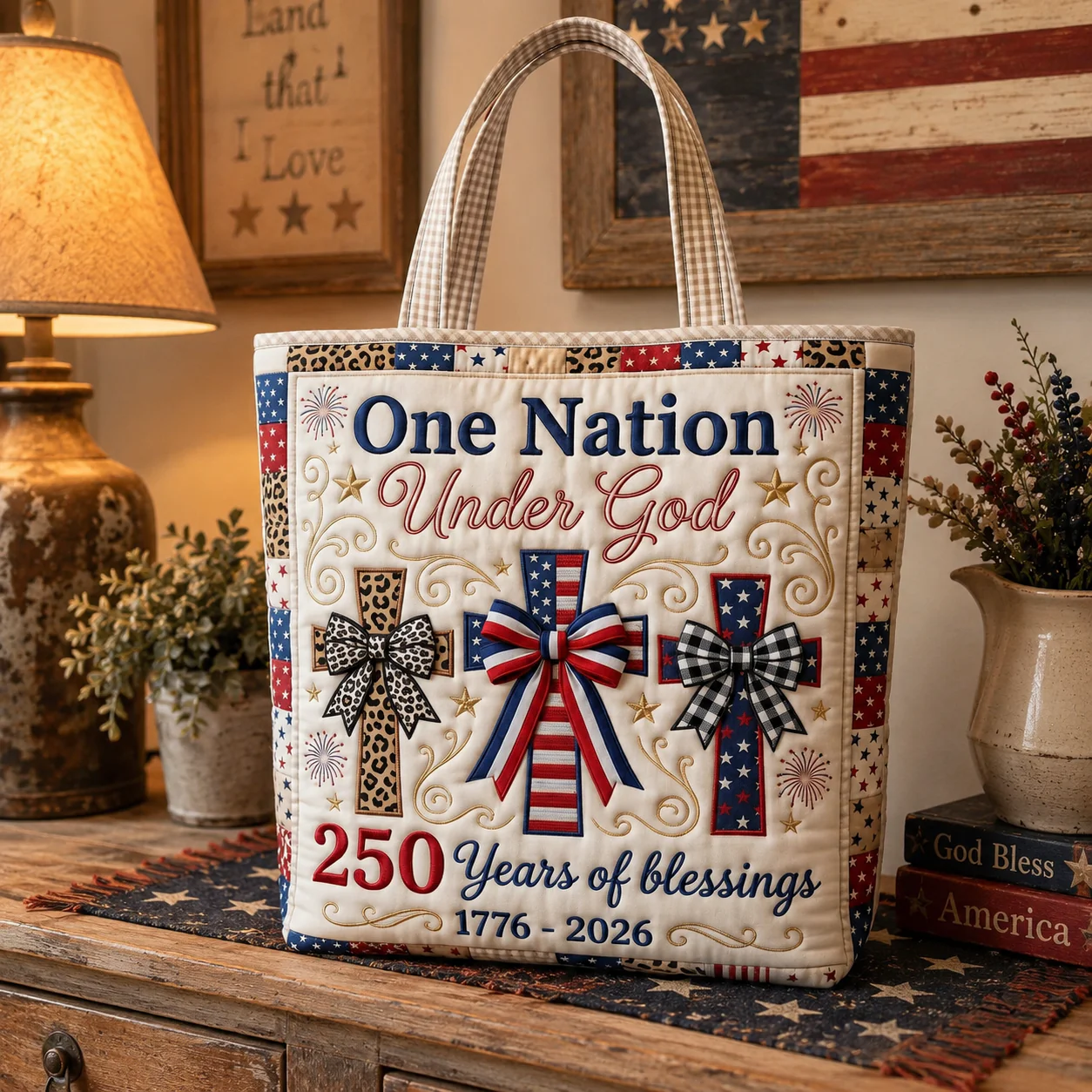 One Nation Under God 250 Years Of Blessings USA - Personalized Patriotic Quilted Tote Bag - Gift For Her - Image 3