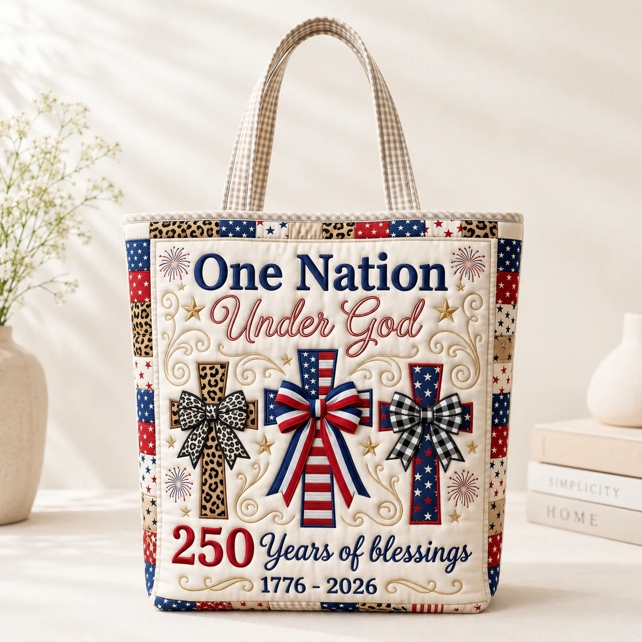 One Nation Under God 250 Years Of Blessings USA - Personalized Patriotic Quilted Tote Bag - Gift For Her - Image 4