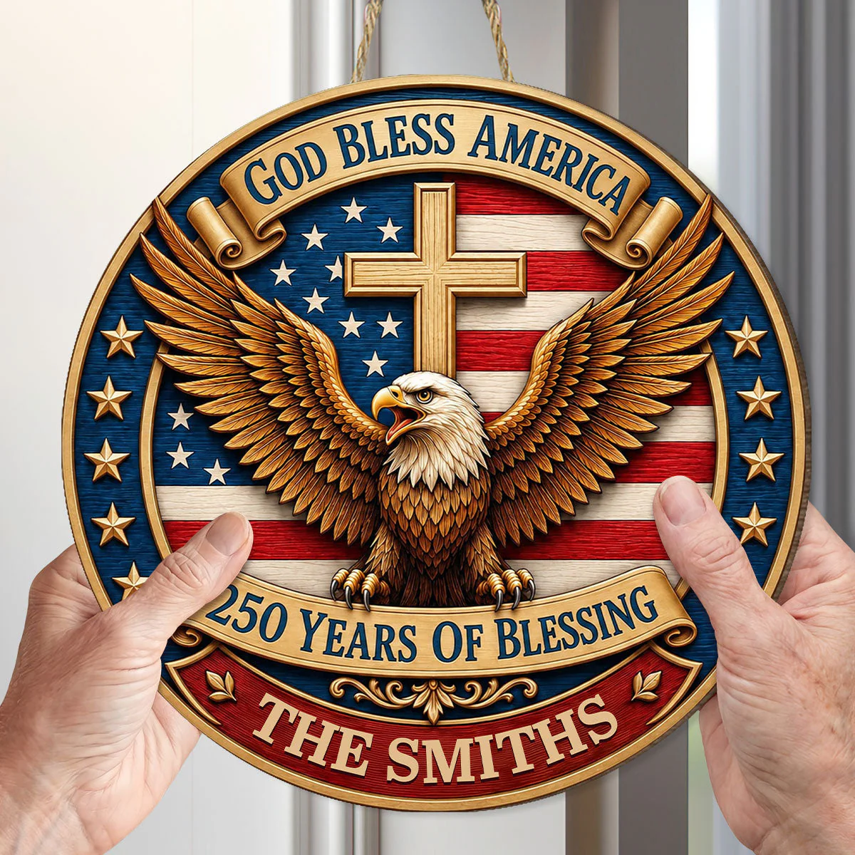 One Nation Under God Bless America - Personalized Wood Sign - Gift For Patriots - Image 2