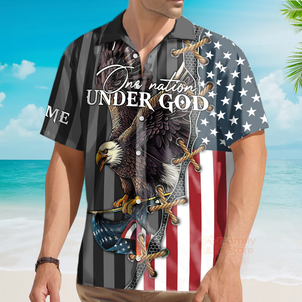 Custom Name One Nation Under God Jesus Christian 4 Of July - Personalized Hawaiian Shirt - Image 4