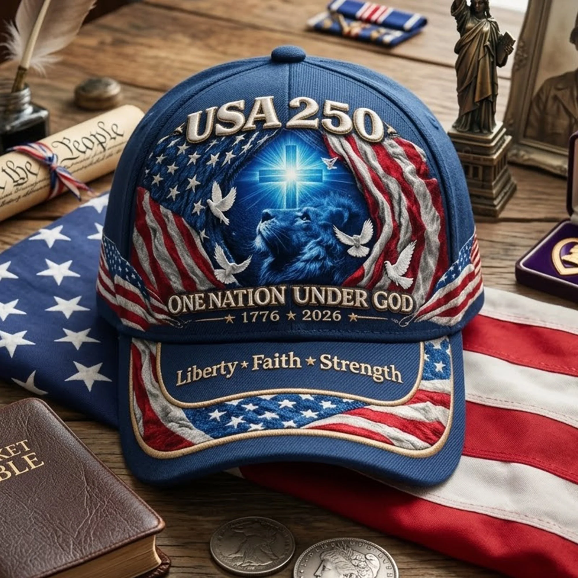 One Nation Under God United States 250th Anniversary - Personalized Classic Cap - Gift For Patriots - Image 4