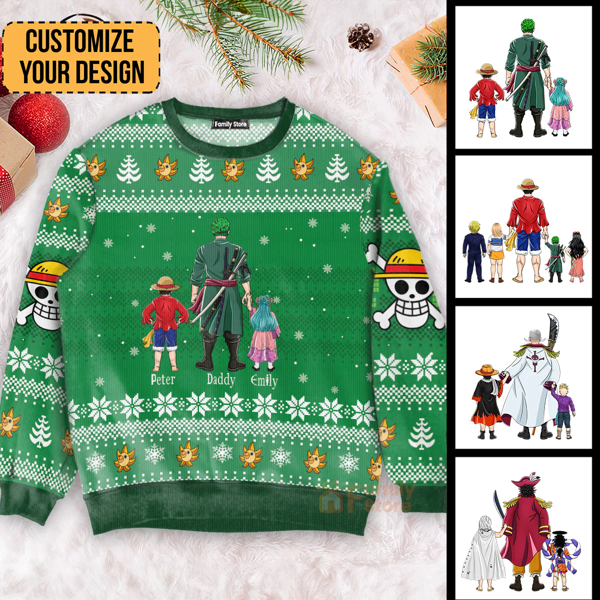 OnPi Pirate Adventure Chibi Family - Gift For Dad. Husband, Grandpa - Personalized Ugly Sweatshirt - CL11 NH96 - Image 3