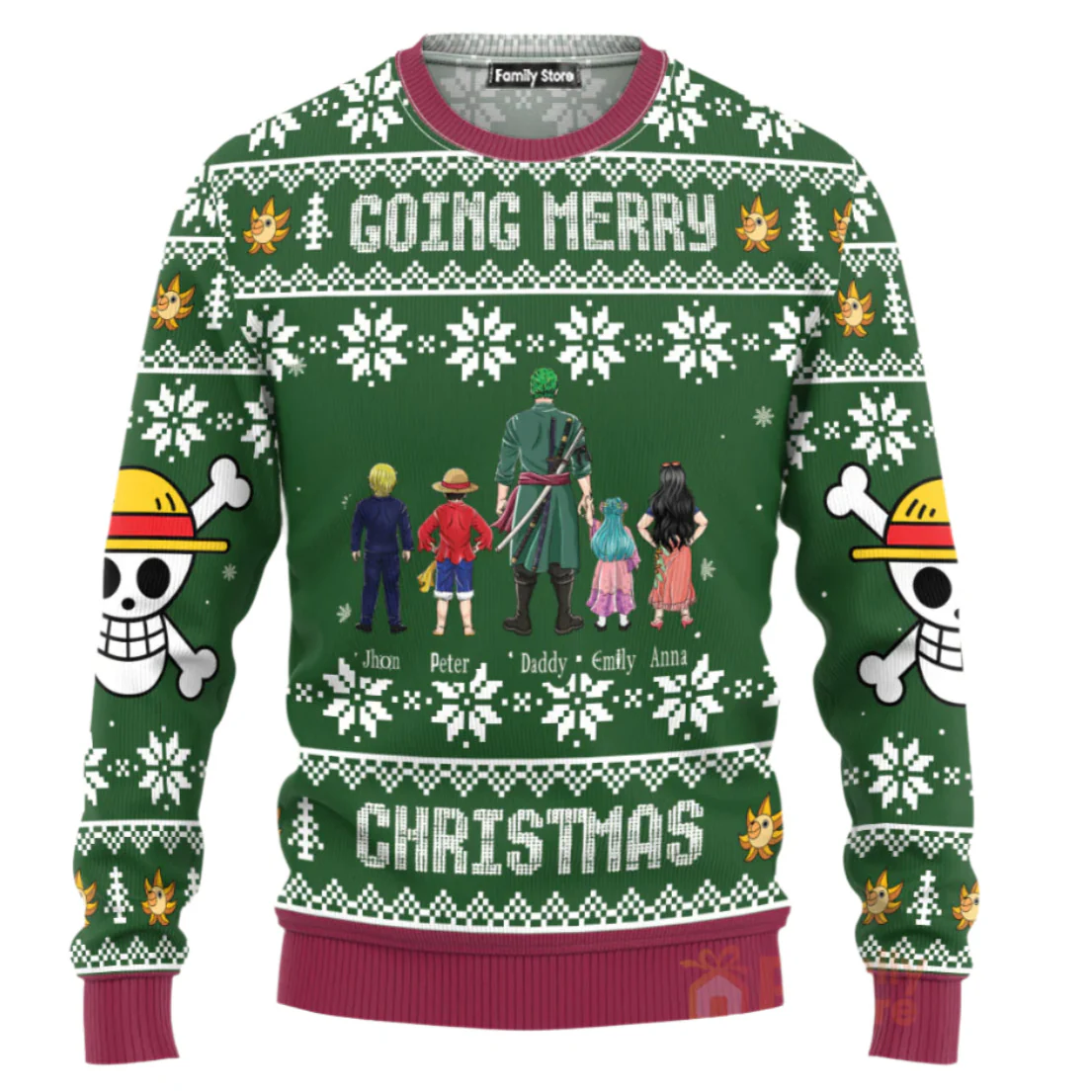 OnPi Pirate Adventure Family Green Pattern- Personalized Ugly Sweatshirt - Gift for Dad, Grandpa, Husband CL11 NH96