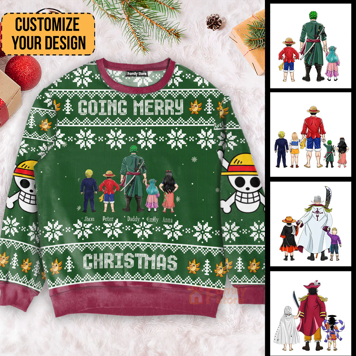 OnPi Pirate Adventure Family Green Pattern- Personalized Ugly Sweatshirt - Gift for Dad, Grandpa, Husband CL11 NH96 - Image 5