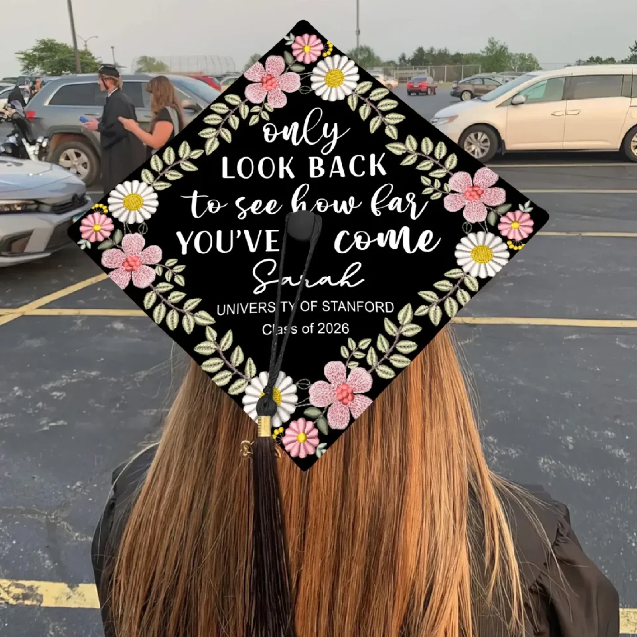 Only Look Back To See How Far You've Come - Personalized Graduation Cap Topper | NA94 - Image 2