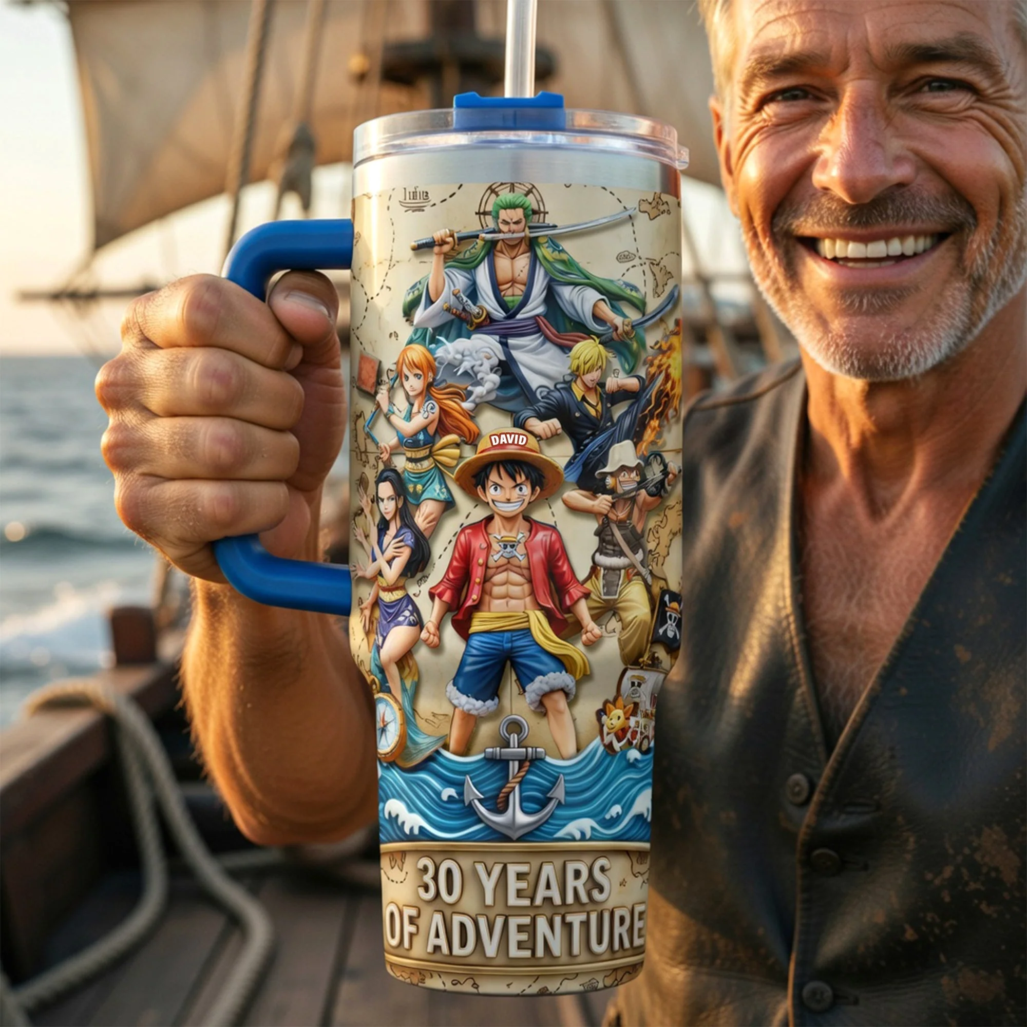 OnPi 30 Years Of Adventure - Personalized Tumbler With Handle - Gift For Movie Fans