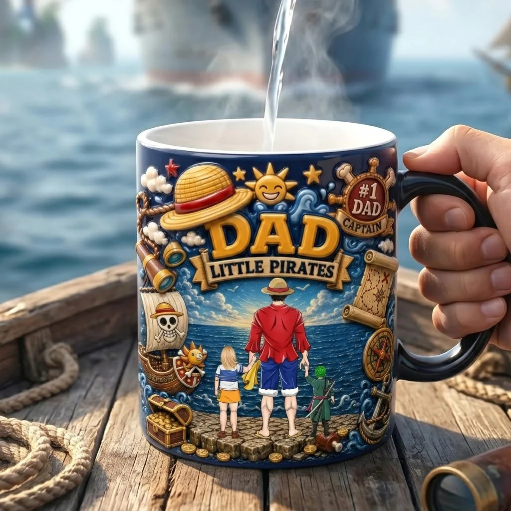 OnPi Ocean Adventure Dad Little Anime Pirates - Personalized Mug - Gift For Dad