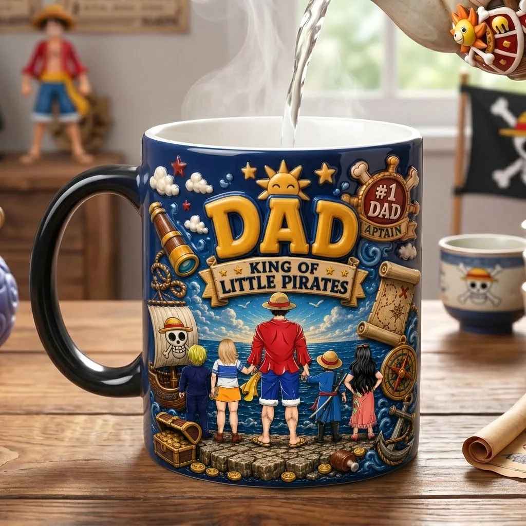 OnPi Ocean Adventure Dad Little Anime Pirates - Personalized Mug - Gift For Dad - Image 3