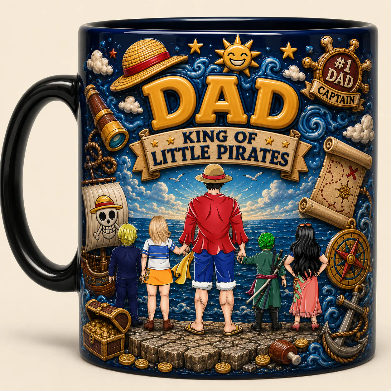 OnPi Ocean Adventure Dad Little Anime Pirates - Personalized Mug - Gift For Dad - Image 5