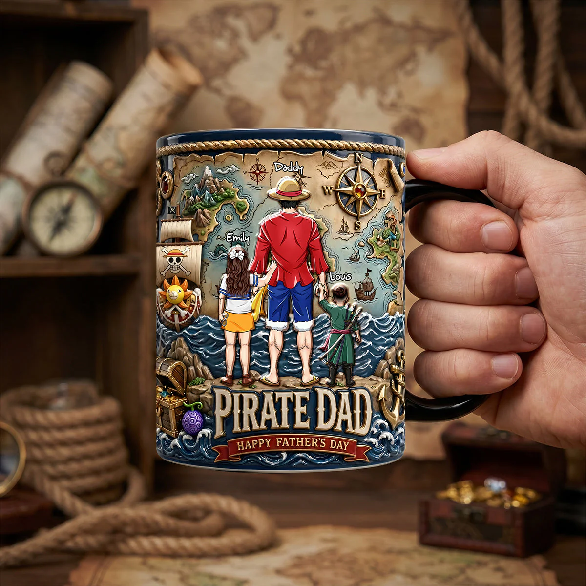 OnPi Pirate Dad Anime Adventure - Personalized Mug - Gift For Dad - Image 2