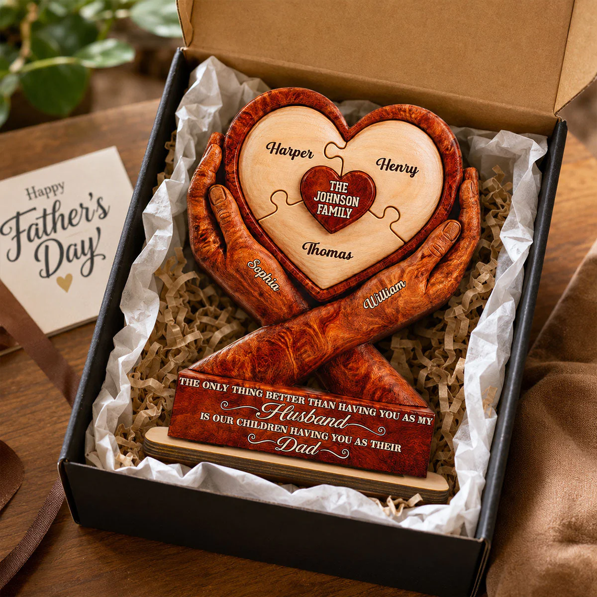 Our Children Having You As Their Dad Heart Puzzle Design - Personalized Wooden Plaque - Gift For Dad, Husband - Image 3