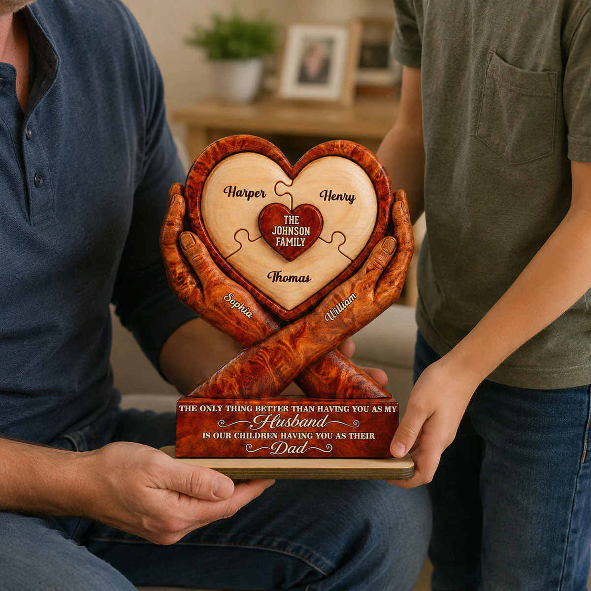 Our Children Having You As Their Dad Heart Puzzle Design - Personalized Wooden Plaque - Gift For Dad, Husband - Image 4