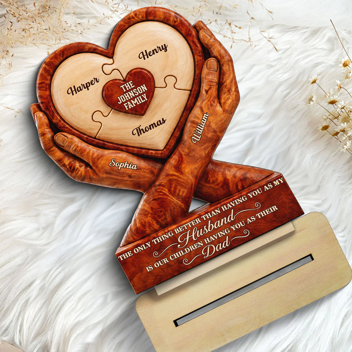 Our Children Having You As Their Dad Heart Puzzle Design - Personalized Wooden Plaque - Gift For Dad, Husband - Image 5