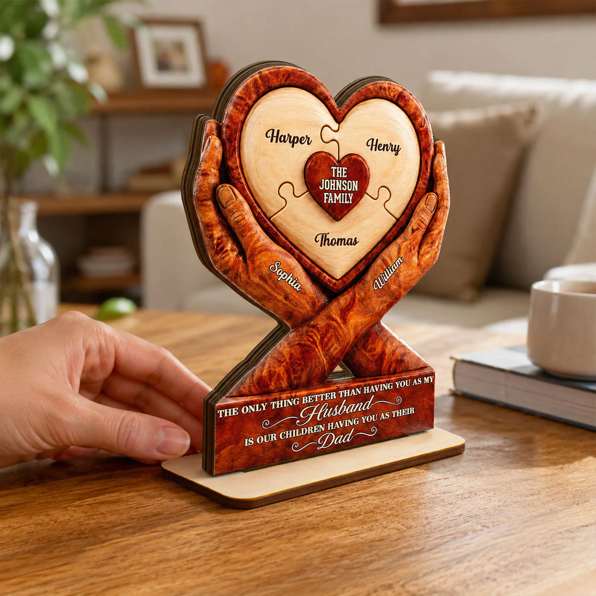 Our Children Having You As Their Dad Heart Puzzle Design - Personalized Wooden Plaque - Gift For Dad, Husband - Image 6