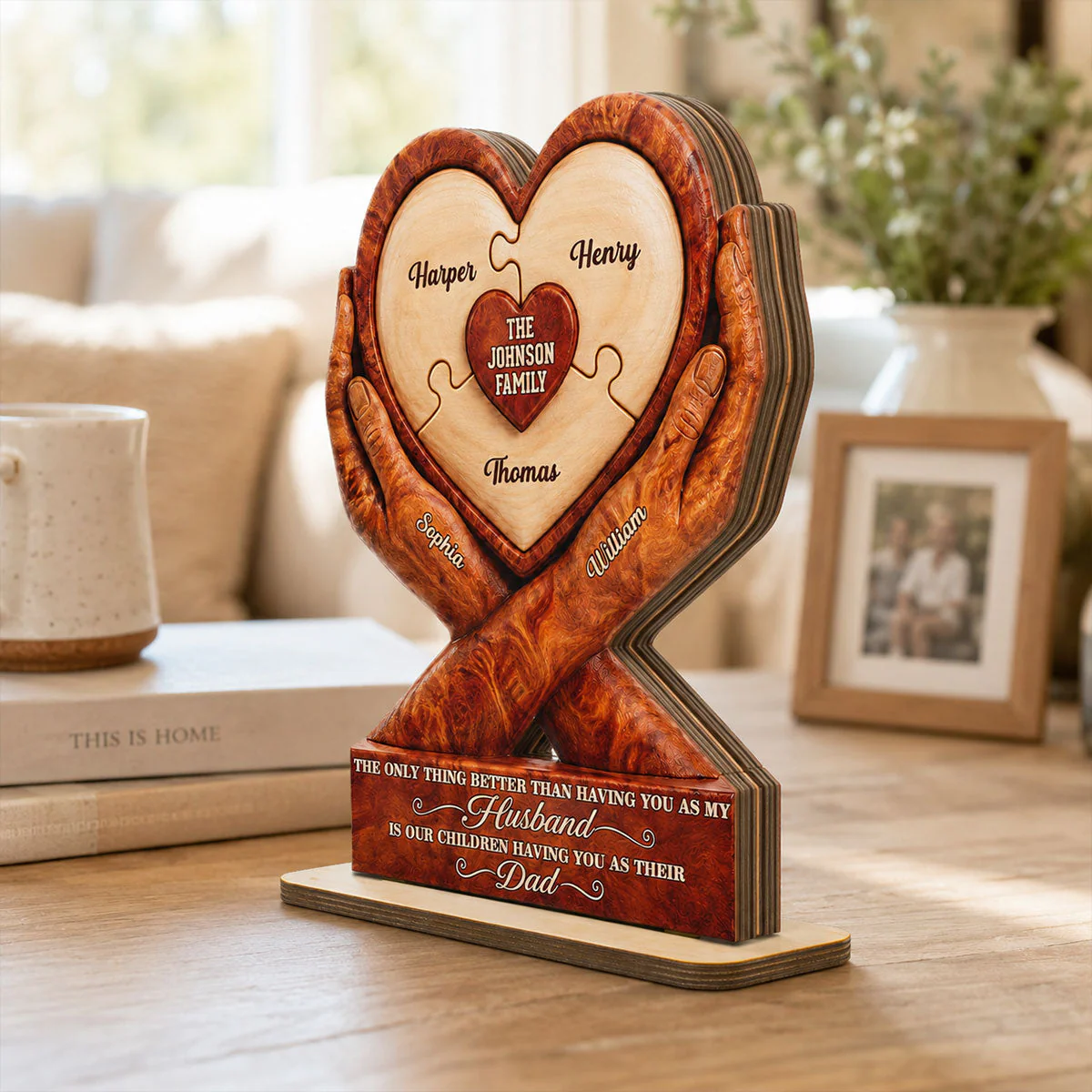 Our Children Having You As Their Dad Heart Puzzle Design - Personalized Wooden Plaque - Gift For Dad, Husband - Image 7