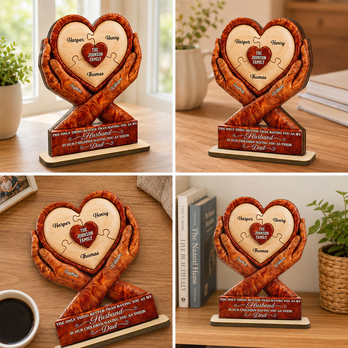 Our Children Having You As Their Dad Heart Puzzle Design - Personalized Wooden Plaque - Gift For Dad, Husband - Image 8