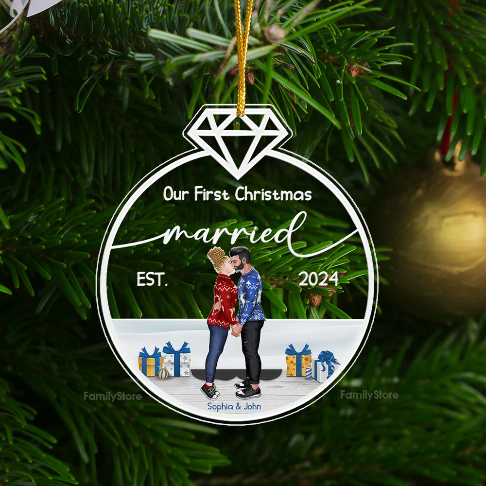 Our First Christmas Married - Gift for Couples - Personalized Acrylic Ornament - CL30 NH96 - Image 3