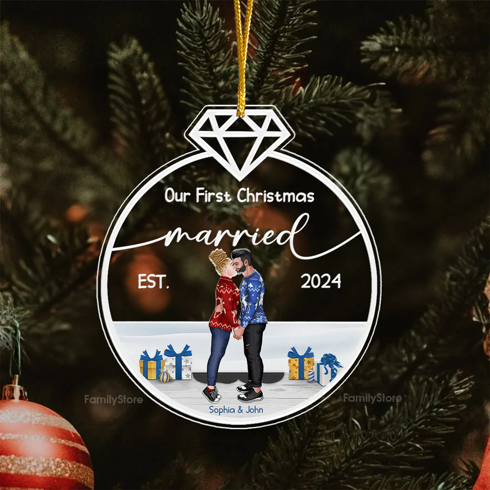 Our First Christmas Married - Gift for Couples - Personalized Acrylic Ornament - CL30 NH96 - Image 5