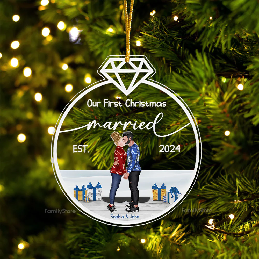Our First Christmas Married - Gift for Couples - Personalized Acrylic Ornament - CL30 NH96 - Image 6