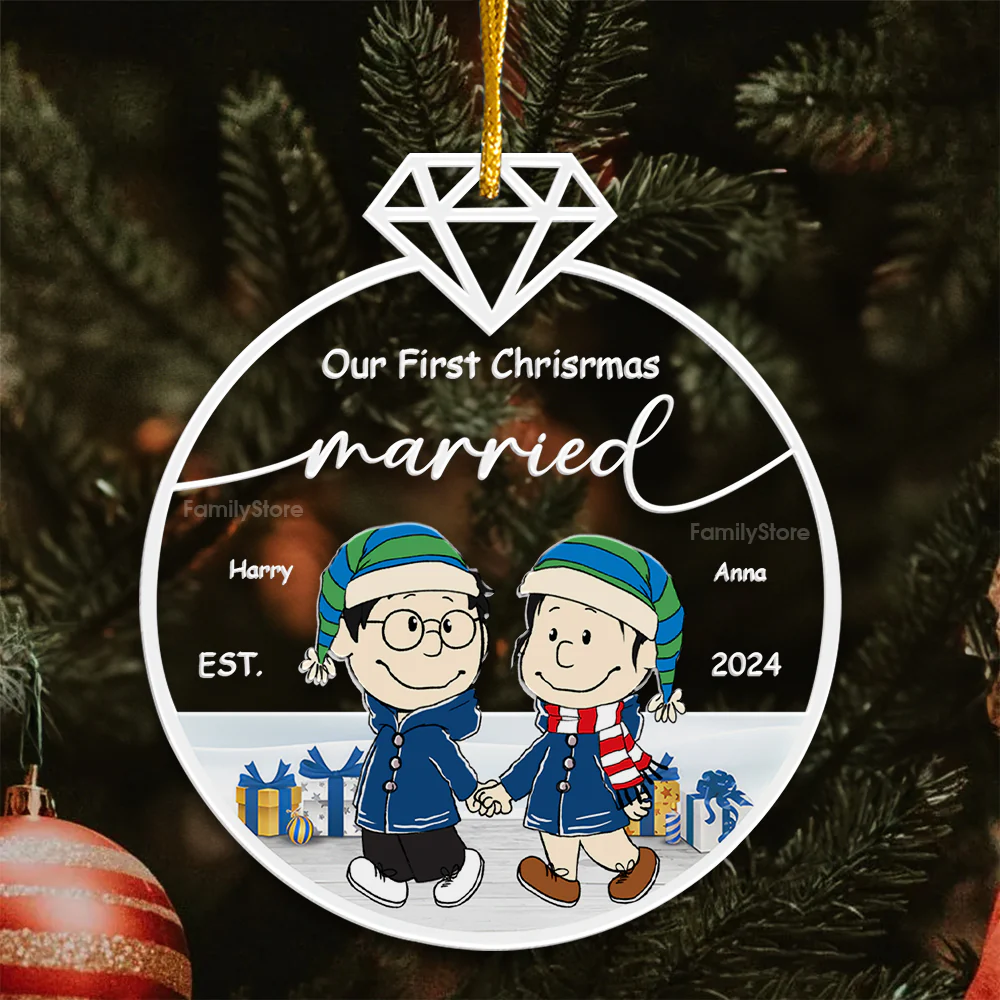 Peanu Our First Christmas Married Peanut - Personalized Acrylic Ornament - Gift For Couple, Husband Wife - CL43 NH96