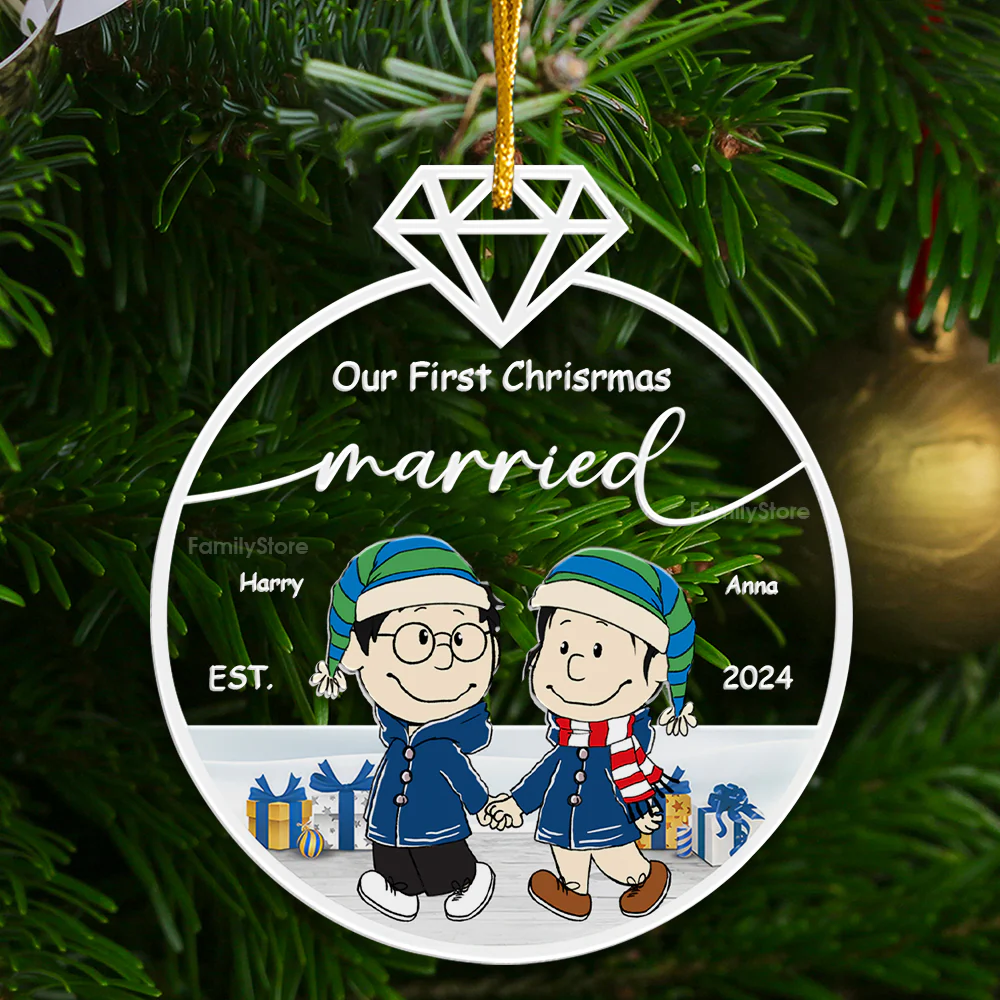 Peanu Our First Christmas Married Peanut - Personalized Acrylic Ornament - Gift For Couple, Husband Wife - CL43 NH96 - Image 3
