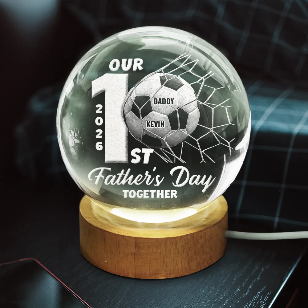Our First Father's Day Together - Personalized Crystal Globe Lamp - Gift For Soccer Dad - Image 3