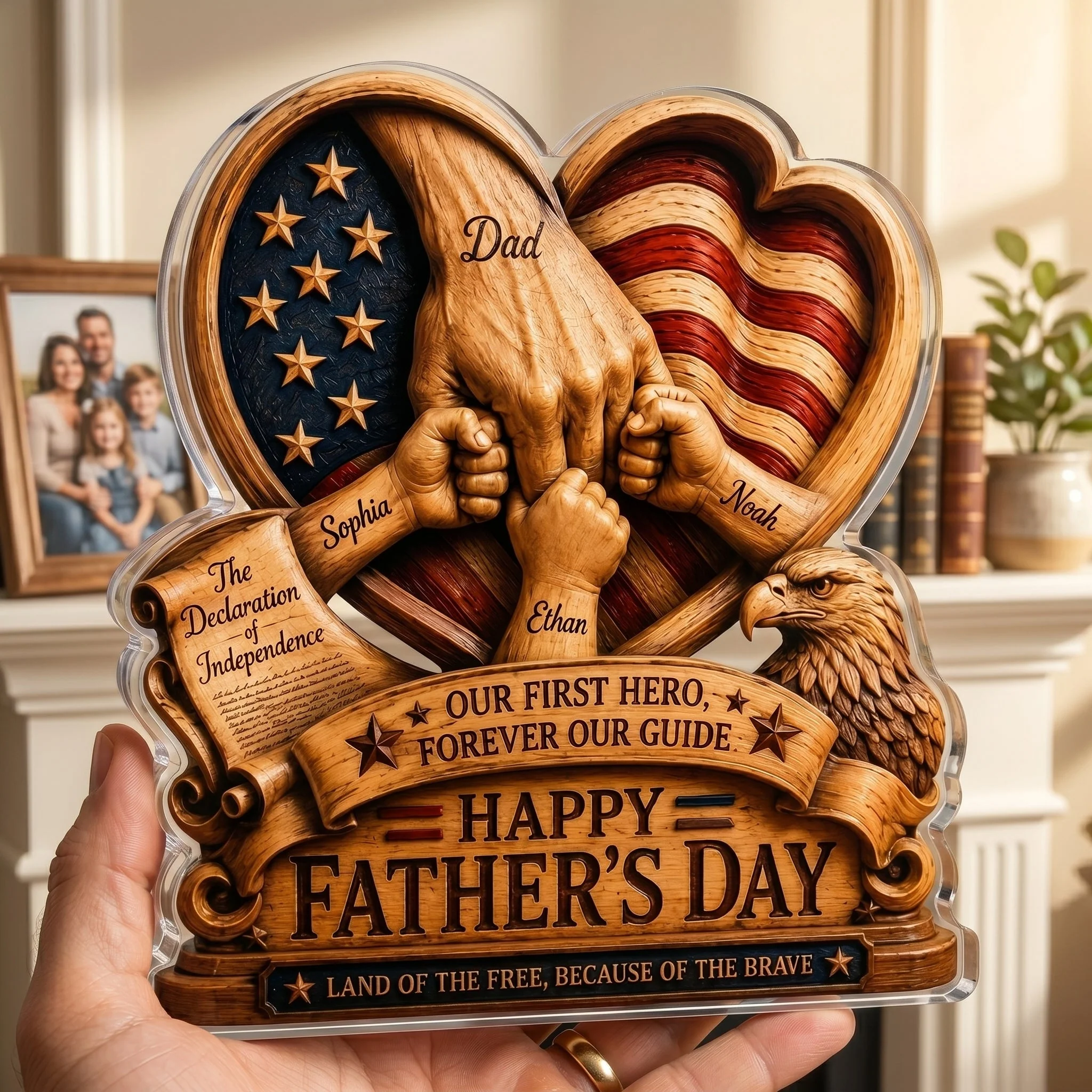 Our First Hero Forever Our Guide - Personalized Shaped Acrylic Plaque - Patriotic For Dad - Image 4