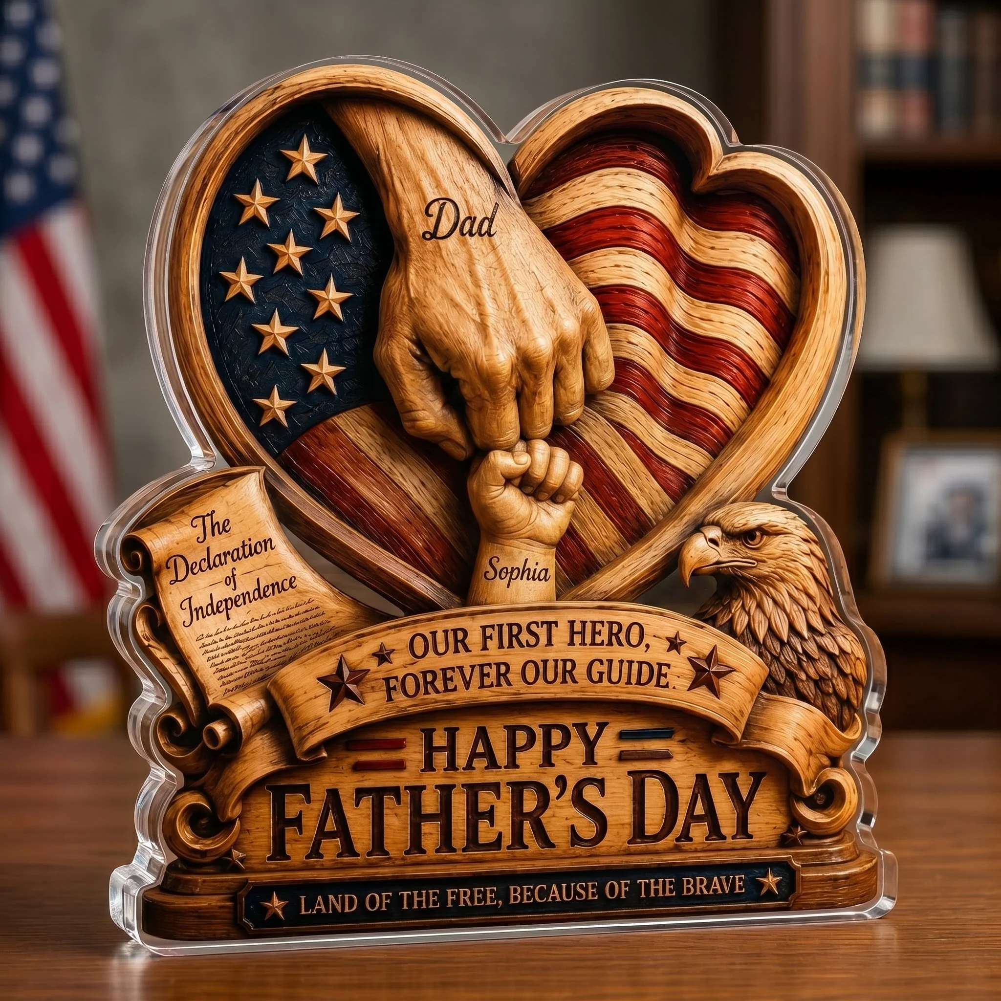 Our First Hero Forever Our Guide - Personalized Shaped Acrylic Plaque - Patriotic For Dad - Image 5