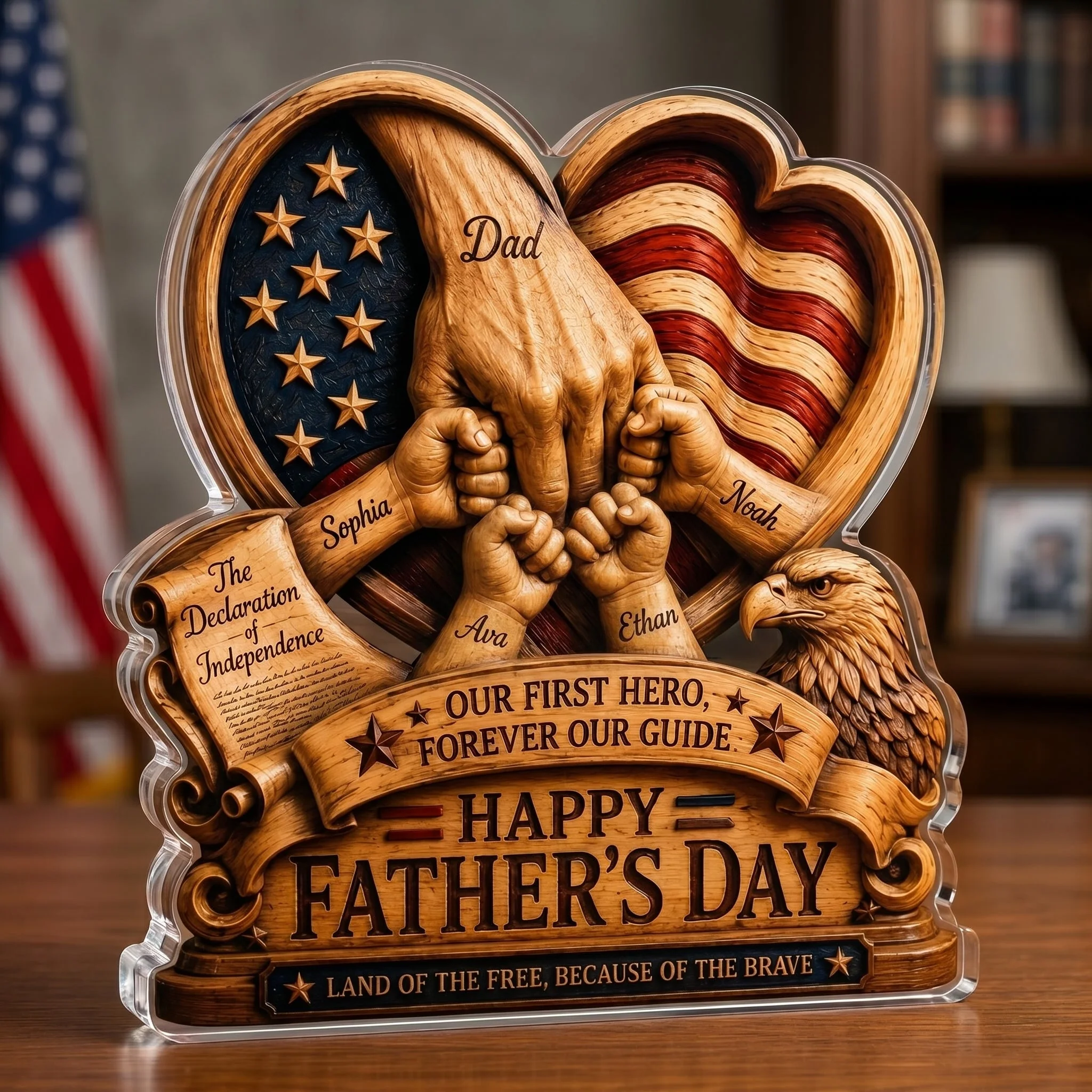 Our First Hero Forever Our Guide - Personalized Shaped Acrylic Plaque - Patriotic For Dad - Image 7