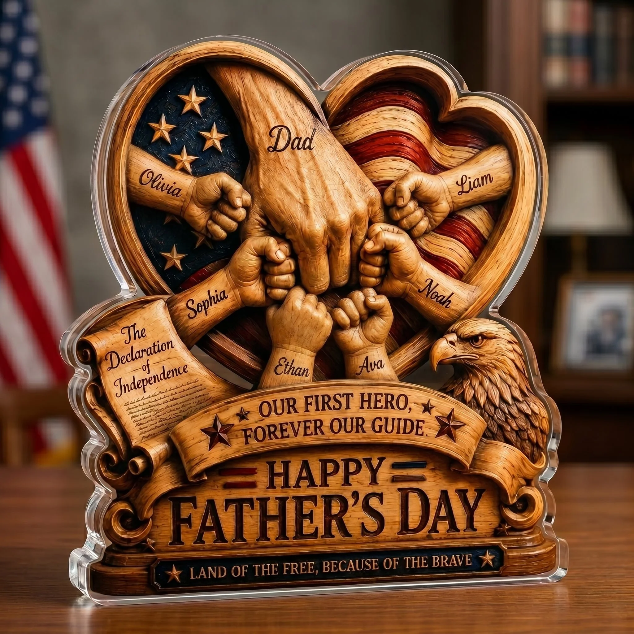 Our First Hero Forever Our Guide - Personalized Shaped Acrylic Plaque - Patriotic For Dad - Image 9
