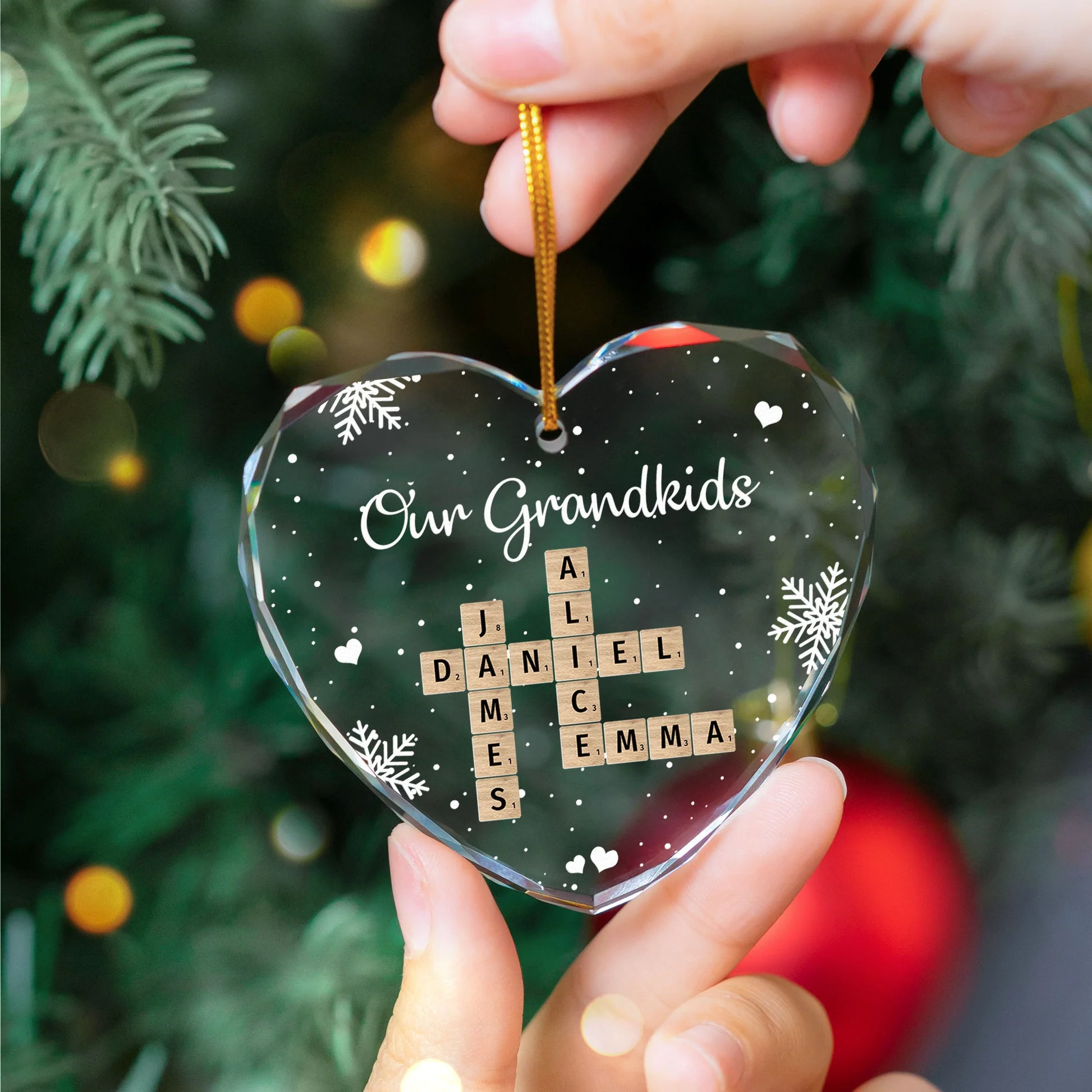 Our Grandkids Scrabble - Personalized Heart Glass Ornament TD118 - Image 3