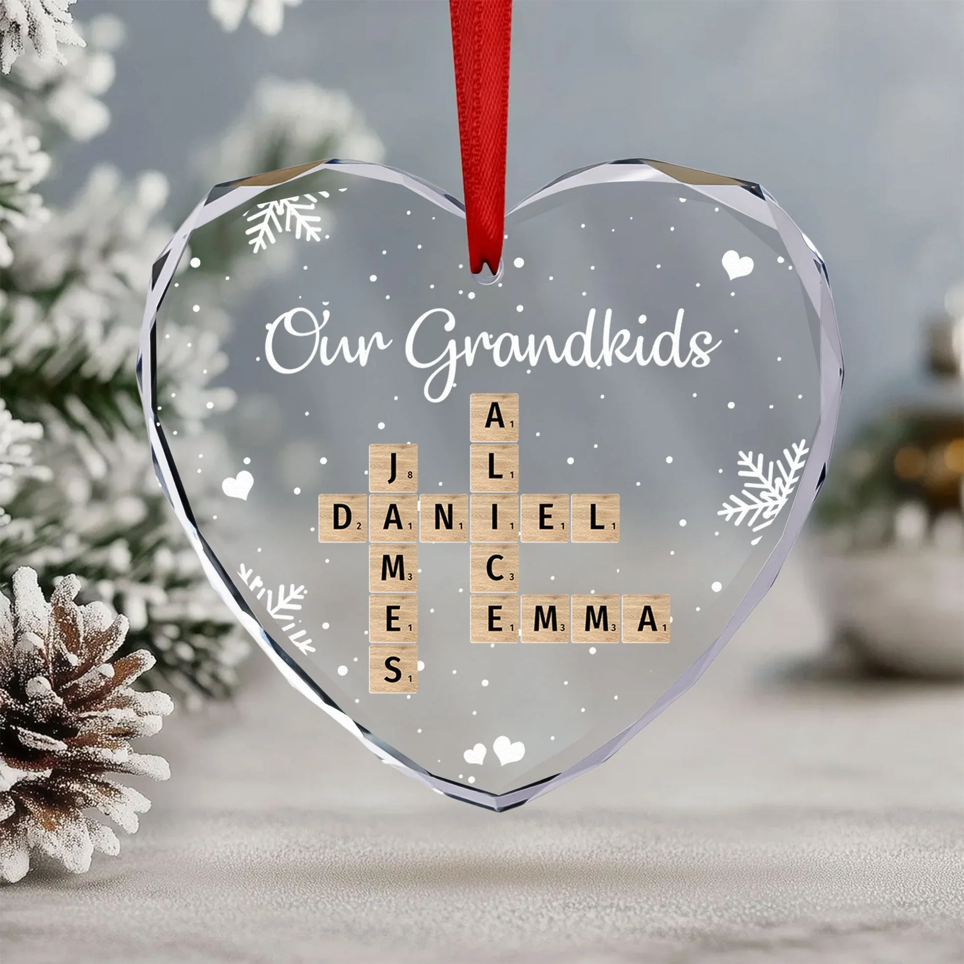 Our Grandkids Scrabble - Personalized Heart Glass Ornament TD118 - Image 4
