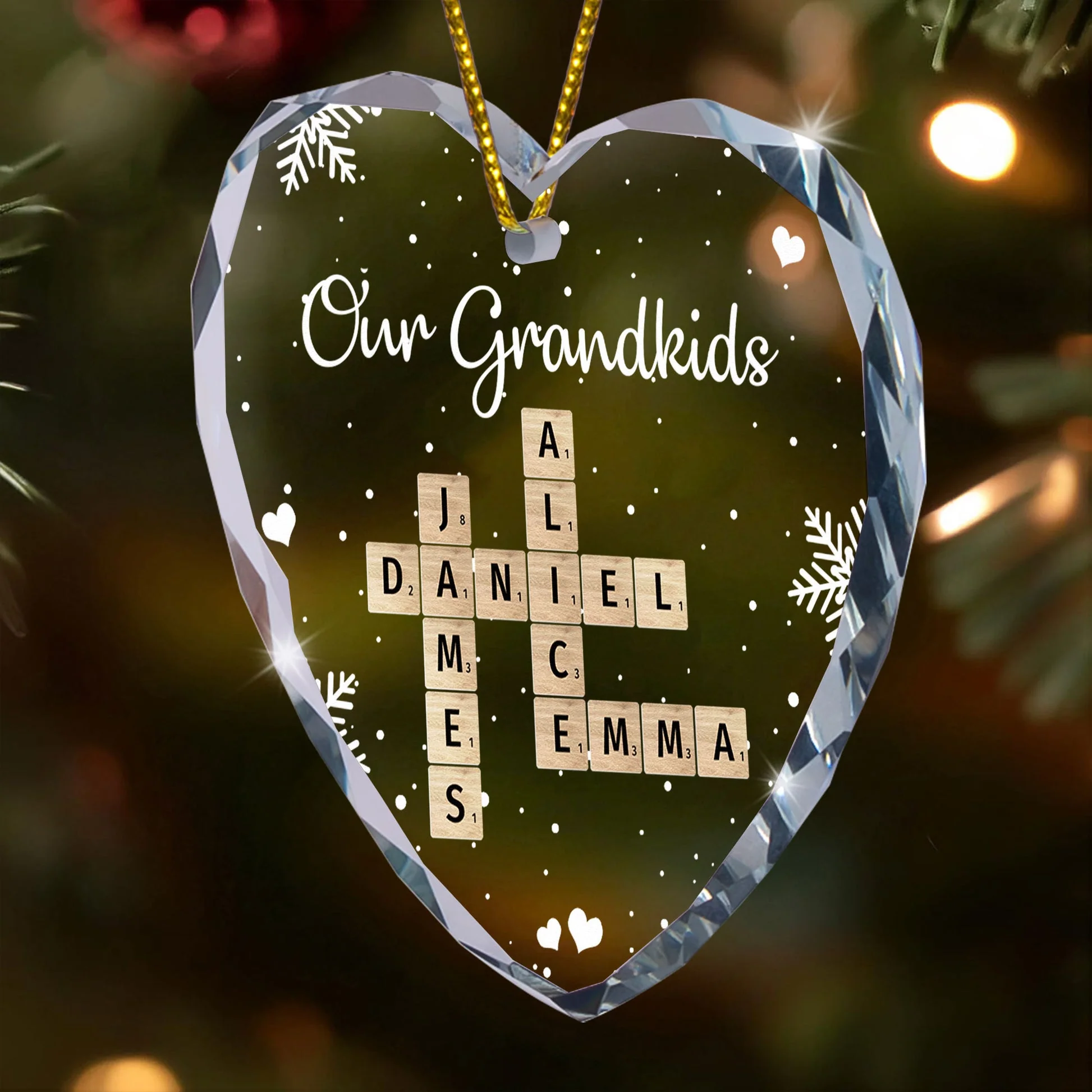 Our Grandkids Scrabble - Personalized Heart Glass Ornament TD118 - Image 5